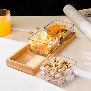 3-piece Square Storage Jar Set with Wooden Tray
