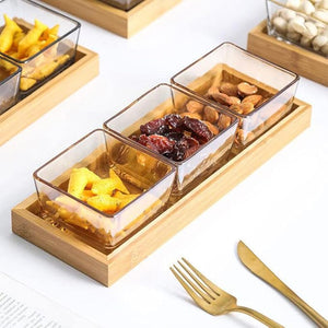 3-piece Square Storage Jar Set with Wooden Tray